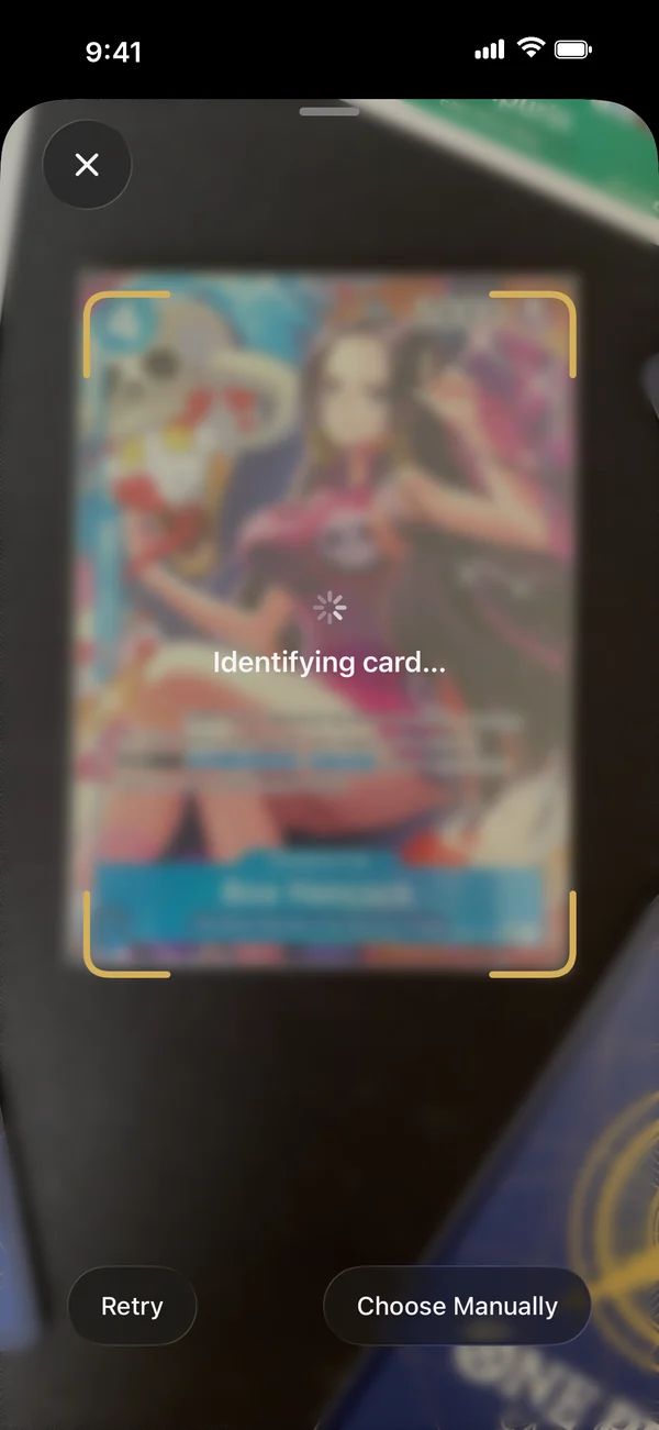 OneDex scanner identifying a Boa Hancock card inside the gold scan frame